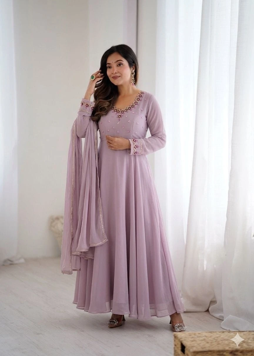 New Party Wear Look Fox Gerorrget Gown With Dupatta & pant